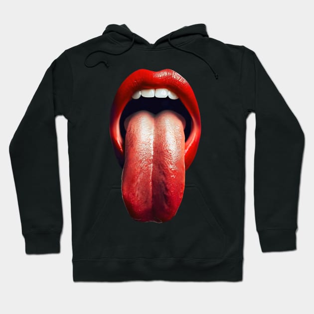 Hot red lips Long Tongue out Hoodie by Bellinna